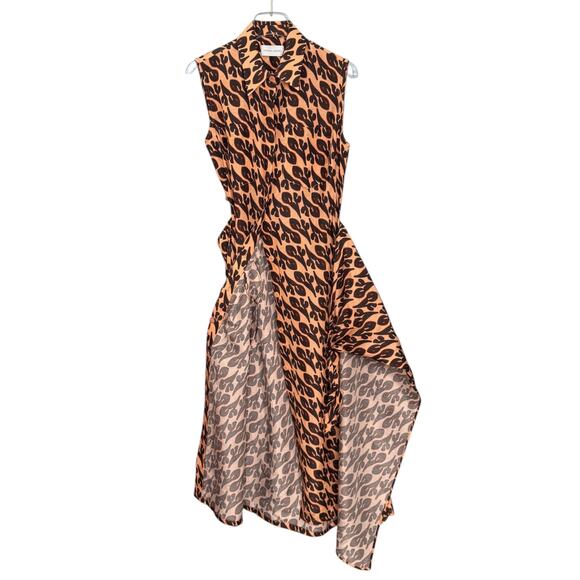 Christian Wijnants Women's Size 36 Collared Shirt Dress Tan Brown Abstract Wrap - Picture 9 of 10